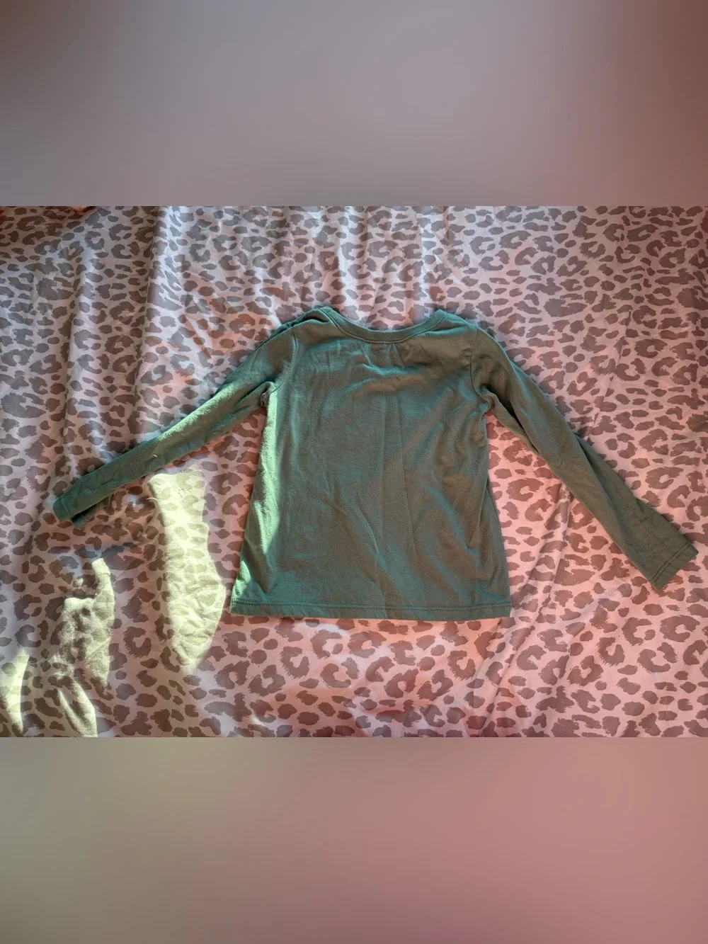 The Children’s Place Long Sleeve Green Top with Leopard Graphic